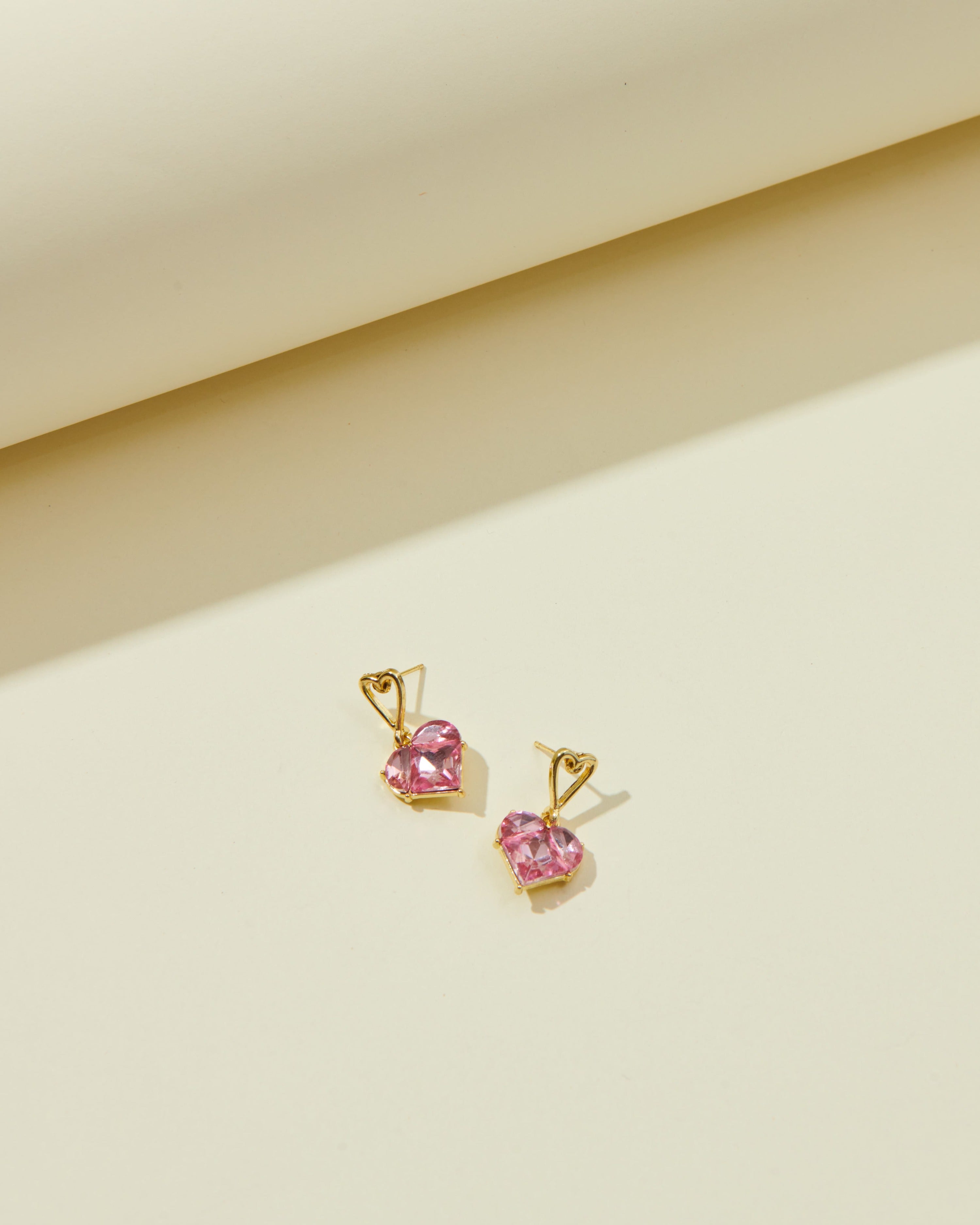 crystal pink heart earrings